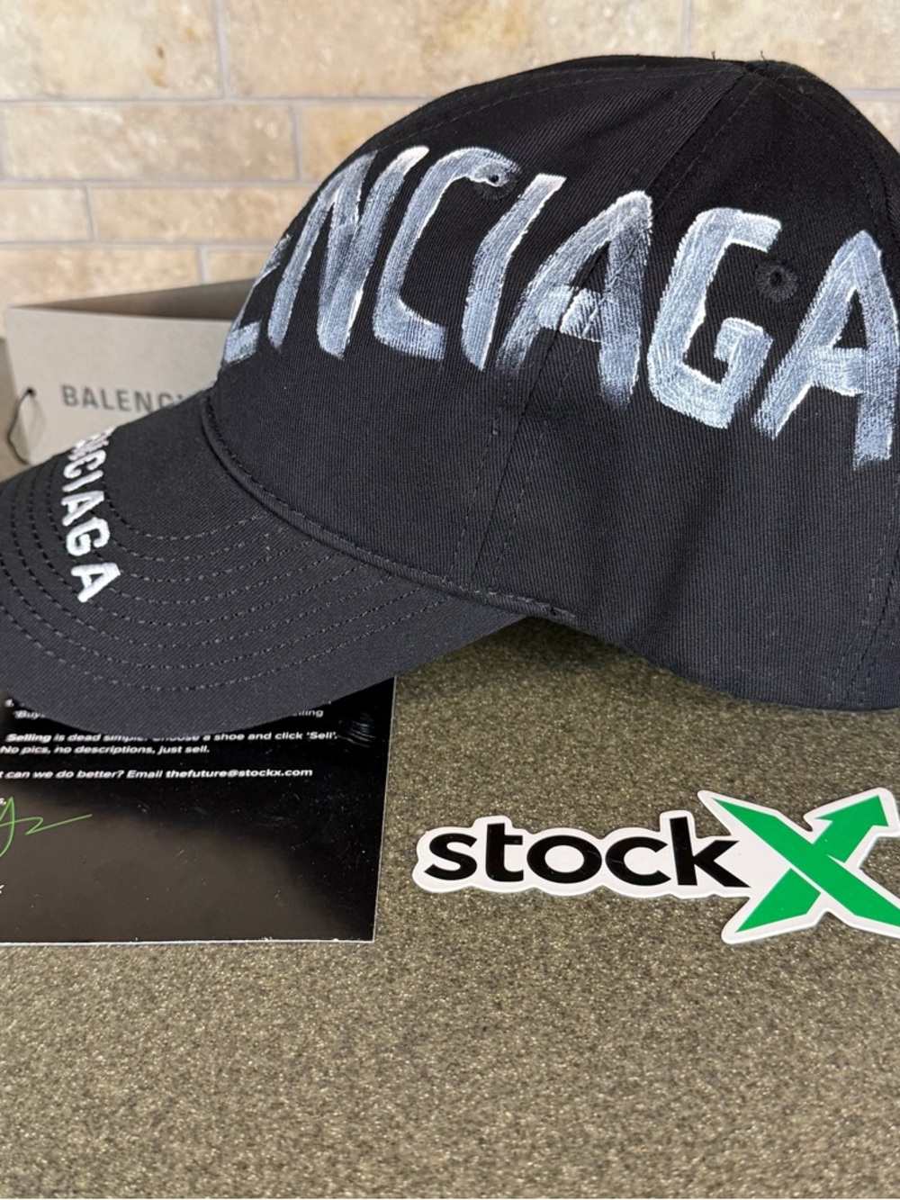 Balenciaga Black Baseball Cap with White Script Logo - Picture 4 of 6